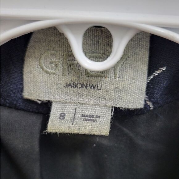 Grey Jason Wu Embroidered Face Crop Moto Jacket Size 8 - Picture 6 of 7